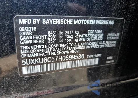 2017 BMW X6 xDrive50I z USA, uszkodzony, nr VIN 5UXKU6C57H0S99536